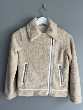 Abercrombie Kids Sherpa Jacket Girls 9/10 Ivory Faux Fur Zip Front Coat